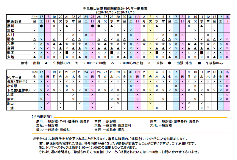 診療カレンダー